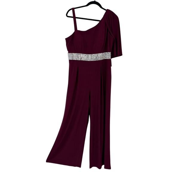 R&M Richards Sleeveless Jumpsuit size 14 Maroon Crystal Embellished Event - Picture 1 of 11